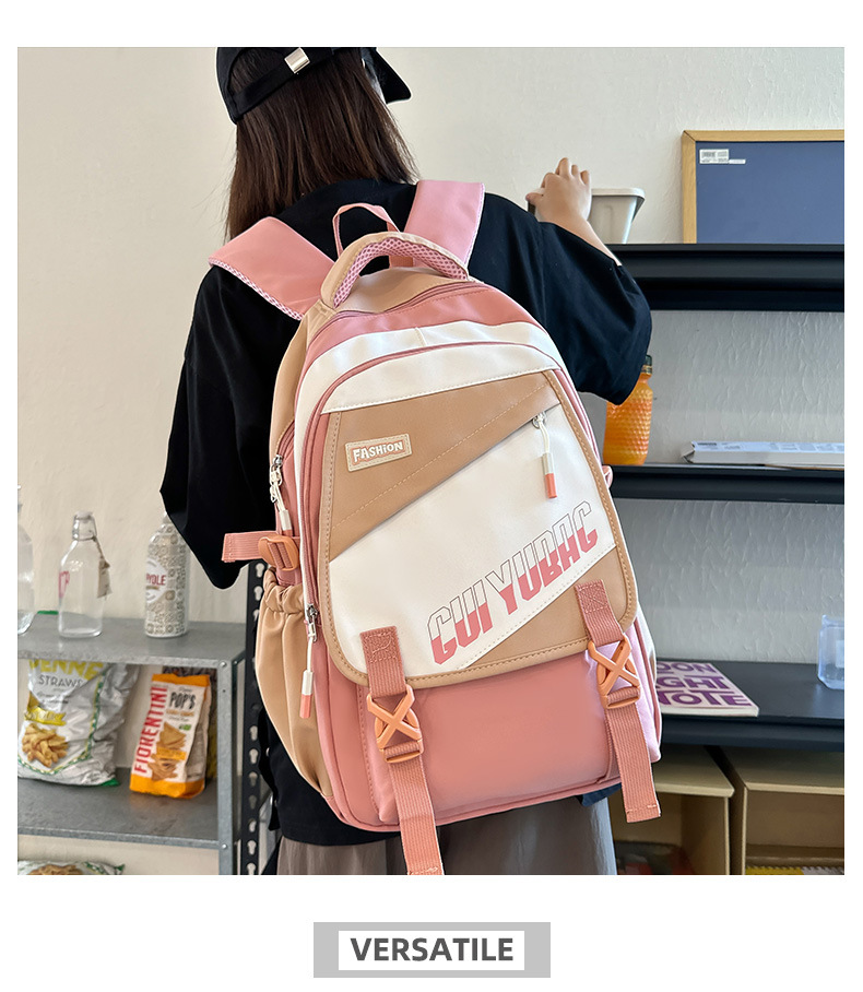批发跨境双肩包韩版百搭书包撞色大学生高中大容量短途旅行背包详情15