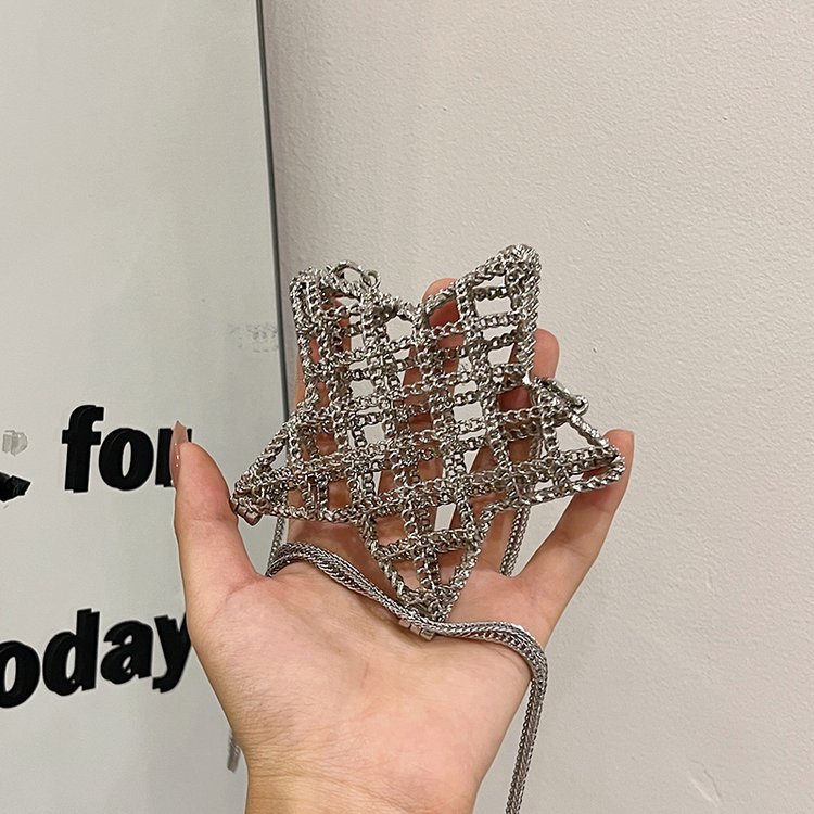 跨境2024夏新款小香风镂空金属星星包晚宴包单肩斜挎气质链条女包详情111