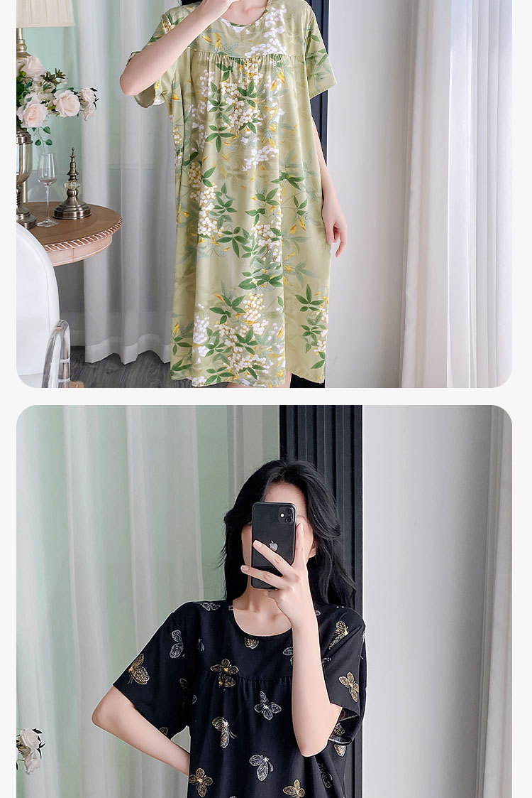 Summer cotton silk belt cushioned nightgown for middle-aged women, short sleeves for mothers, 45-piece artificial cotton home wear, pajama skirt pic 23
