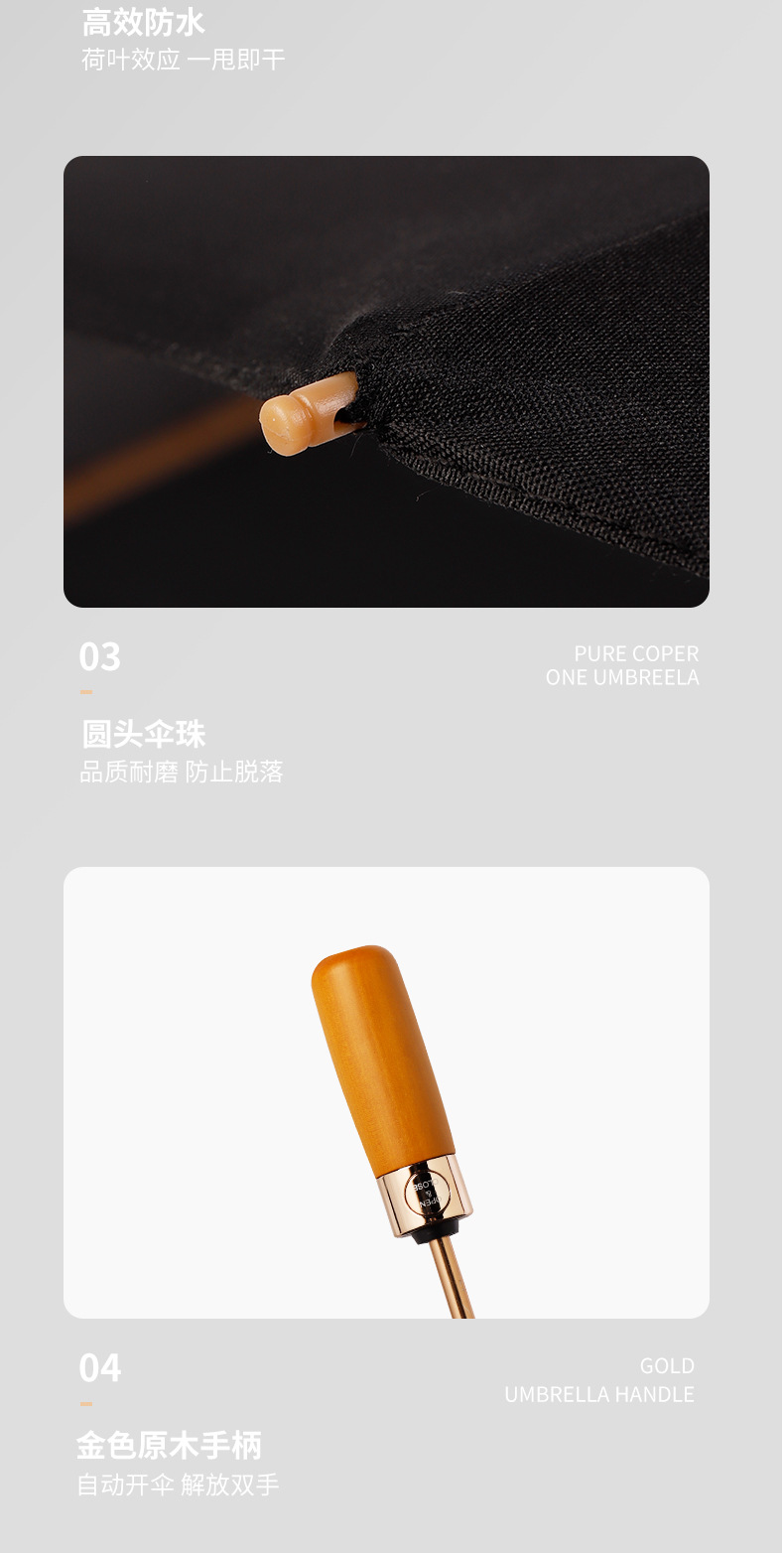 New solid wood fully automatic umbrella, a 23-inch self-opening and closing umbrella for both rain and sun protection, 12-bone business black rubber sun umbrella pic 15