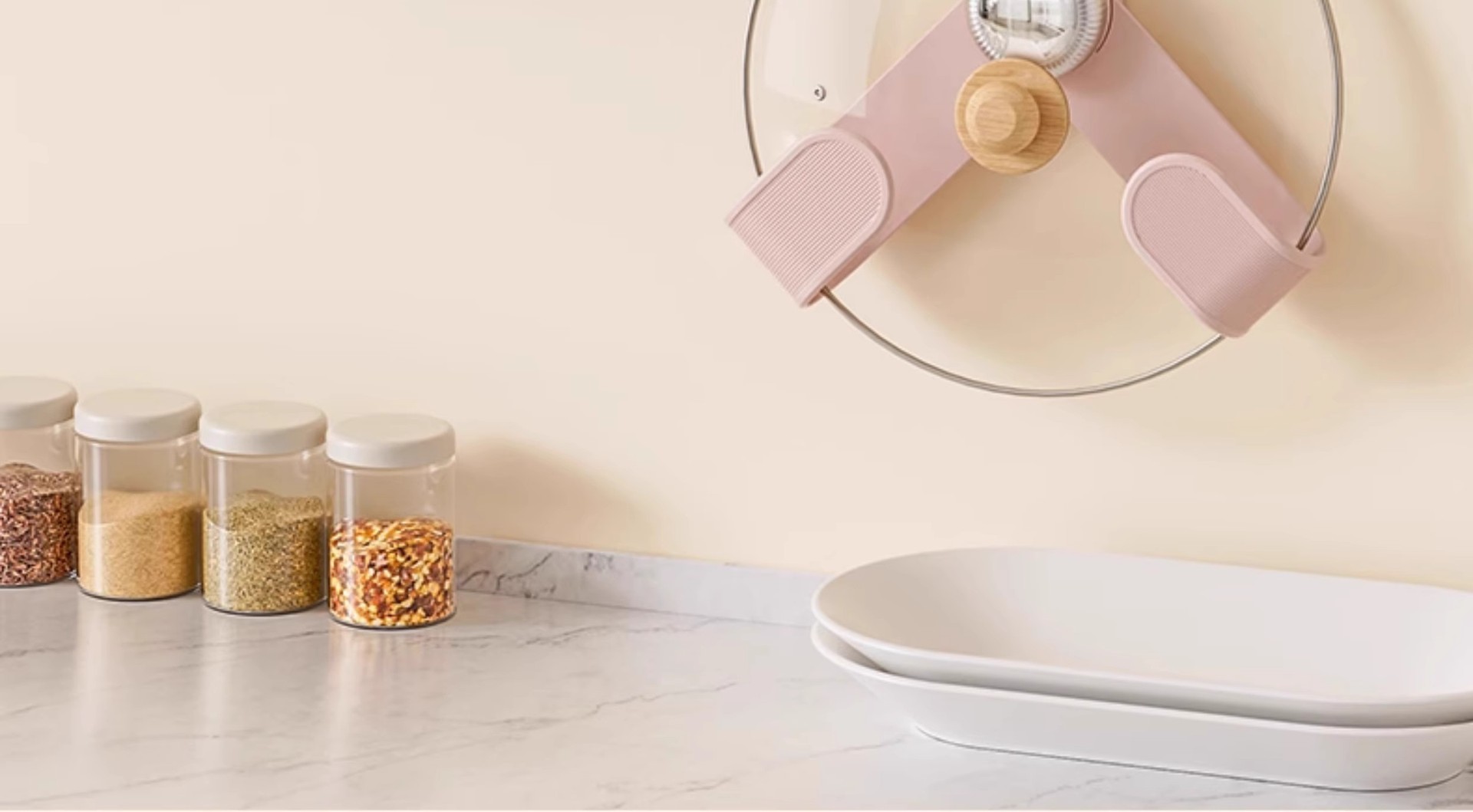 Cream suction cup pot lid rack, kitchen multi-functional cutting board storage rack, adjustable household wall-mounted storage rack without drilling holes pic 9