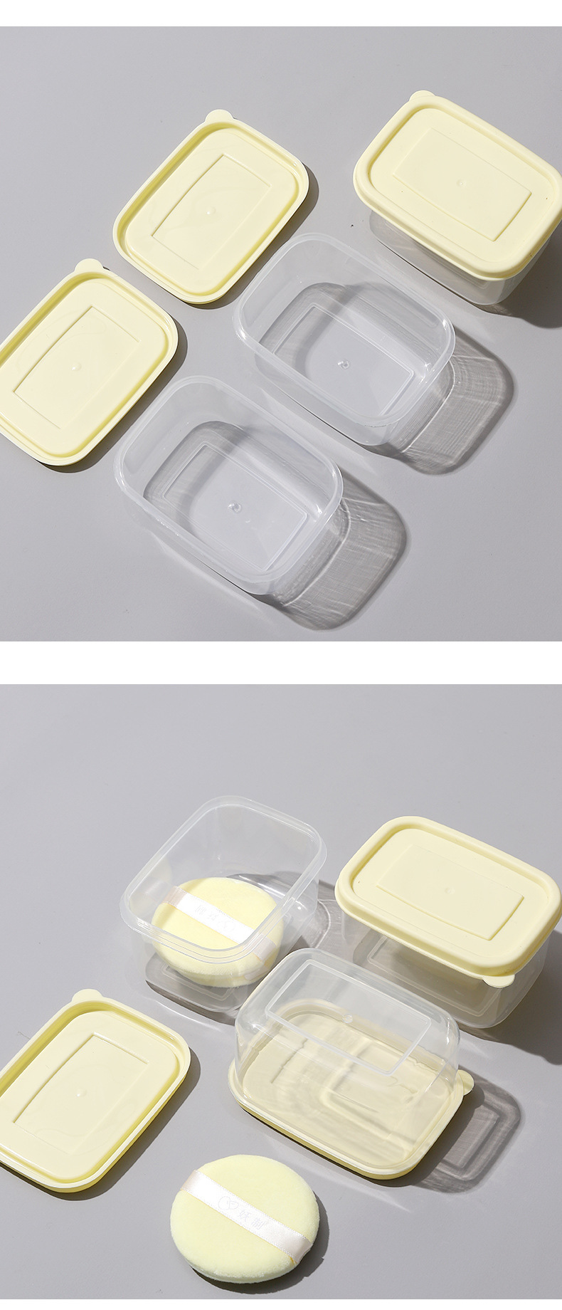 大号粉扑收纳盒空盒妖制豆乳蜜粉定妆散粉扑防尘便携透明pp塑料盒详情9