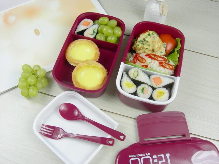 简约日式双层便当盒时尚上班族分格饭盒塑料可微波炉午餐盒水果盒详情16