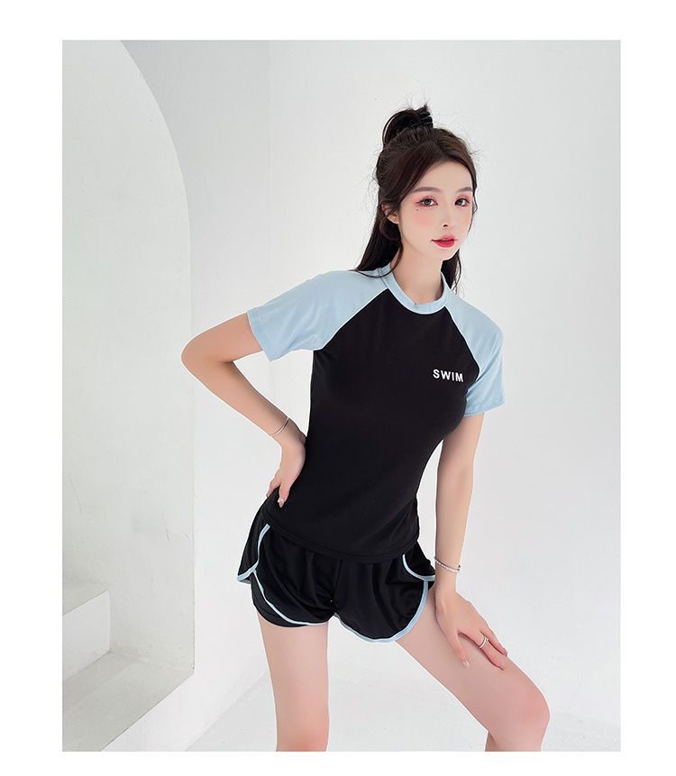 泳衣女分体两件套新款运动风学生保守遮肚显瘦温泉ins风专业泳装详情17