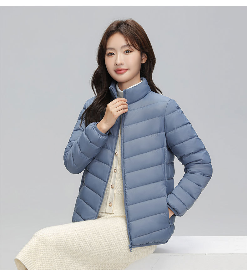 A light and thin down jacket for women in the autumn and winter of 2025, a short 90mm white duck down winter stand-up collar, a slimming casual coat trend pic 20