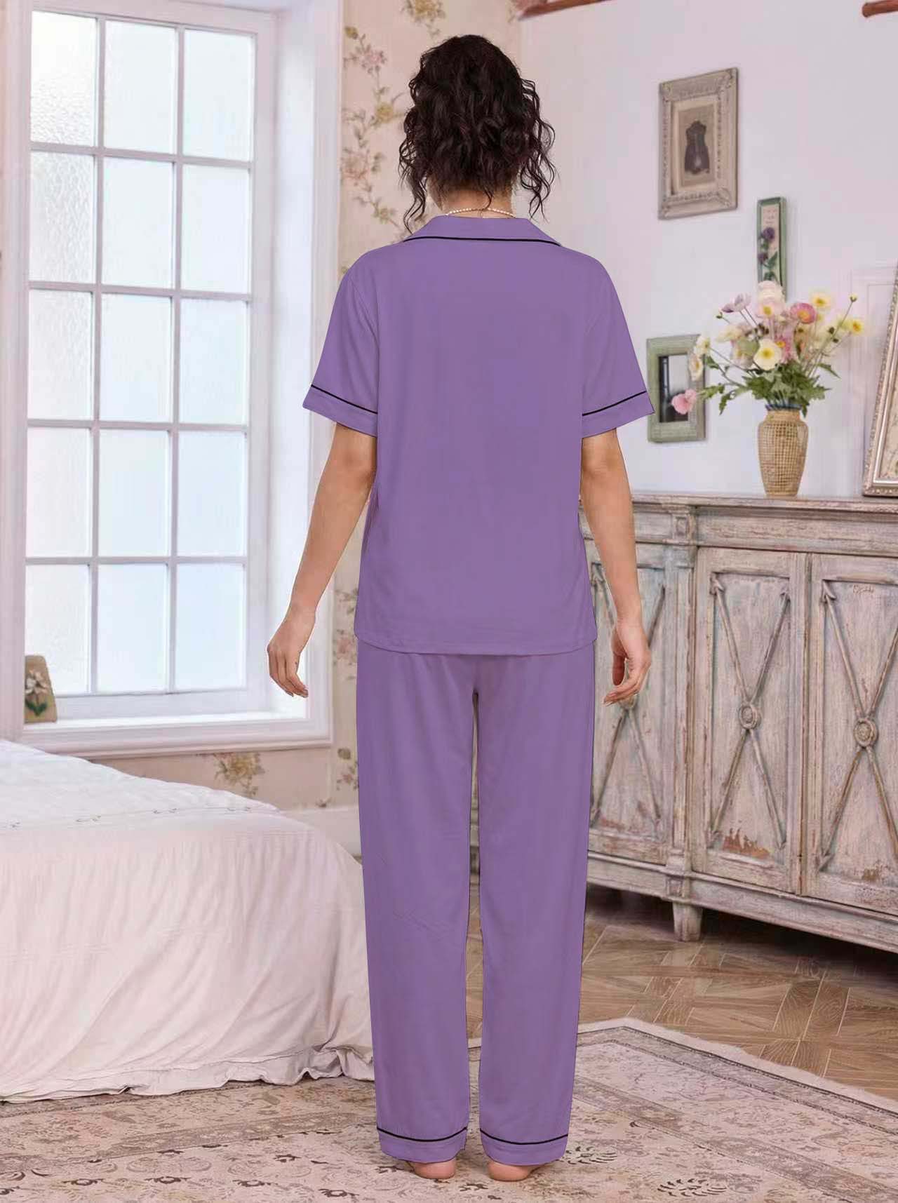 亚马逊欧美家居服套装翻领开衫短袖长裤爱心绣花睡衣女外贸独立站详情39