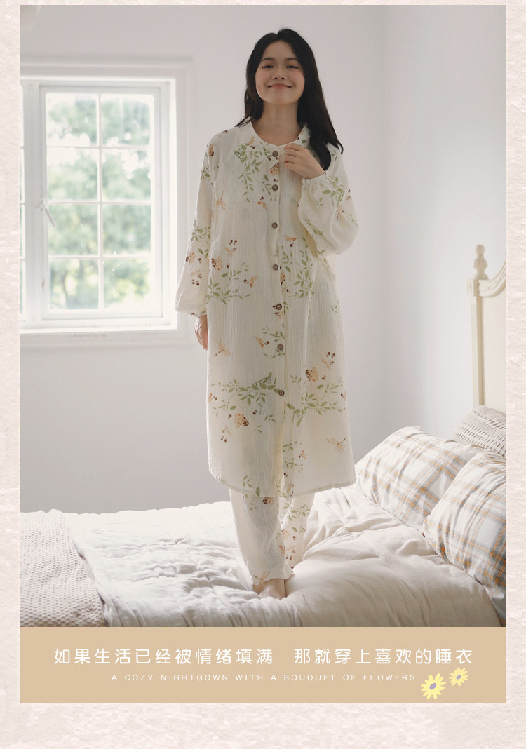 纯棉纱布月子服待产裙带胸垫孕妇睡衣女薄款春夏产后哺乳喂奶袍套详情8