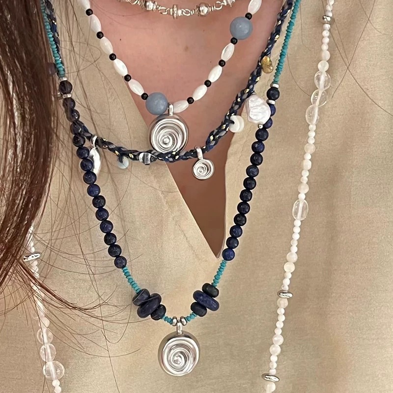 欧美时尚褶皱贝壳复古编绳项链小众设计淡水珍珠度假风叠戴锁骨链详情2