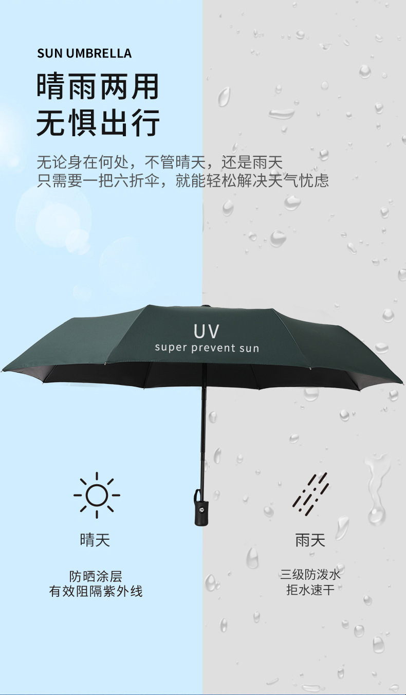 雨伞厂家大量批发广告定伞制印logo太阳防晒全自动遮阳伞晴雨折叠详情6