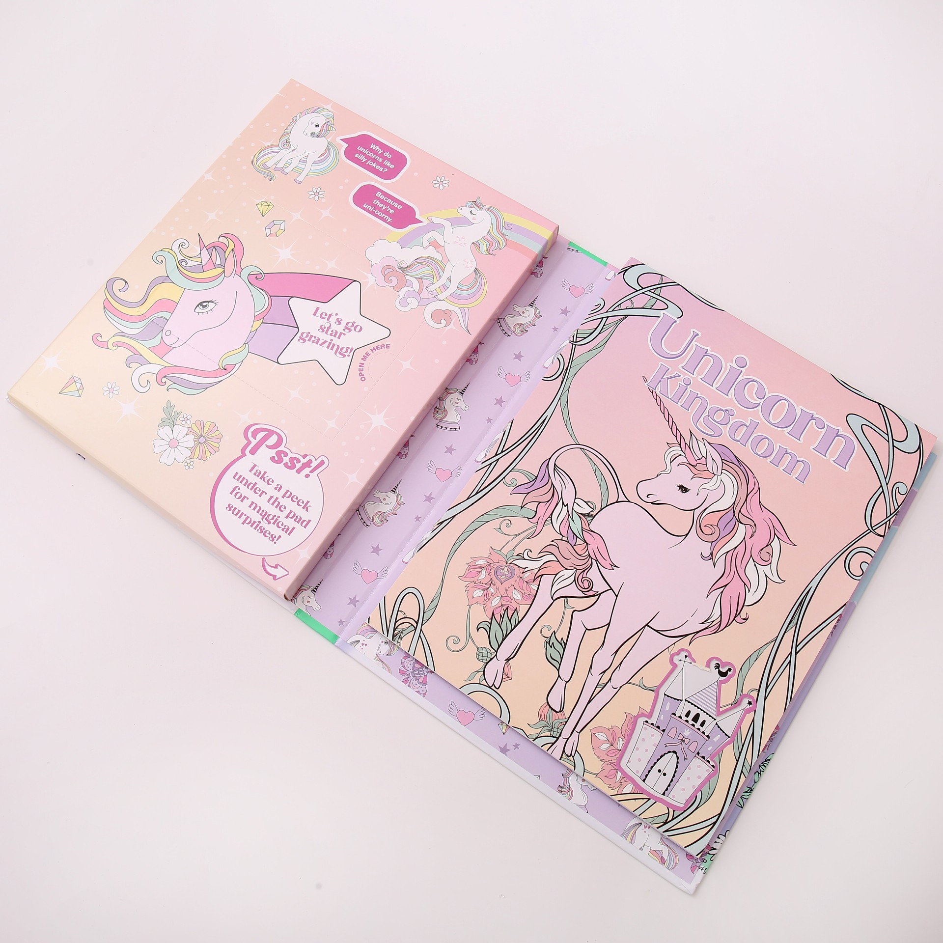 跨境独角兽卡通儿童涂色书绘画本学生炫彩涂鸦解压手绘填色套装详情6