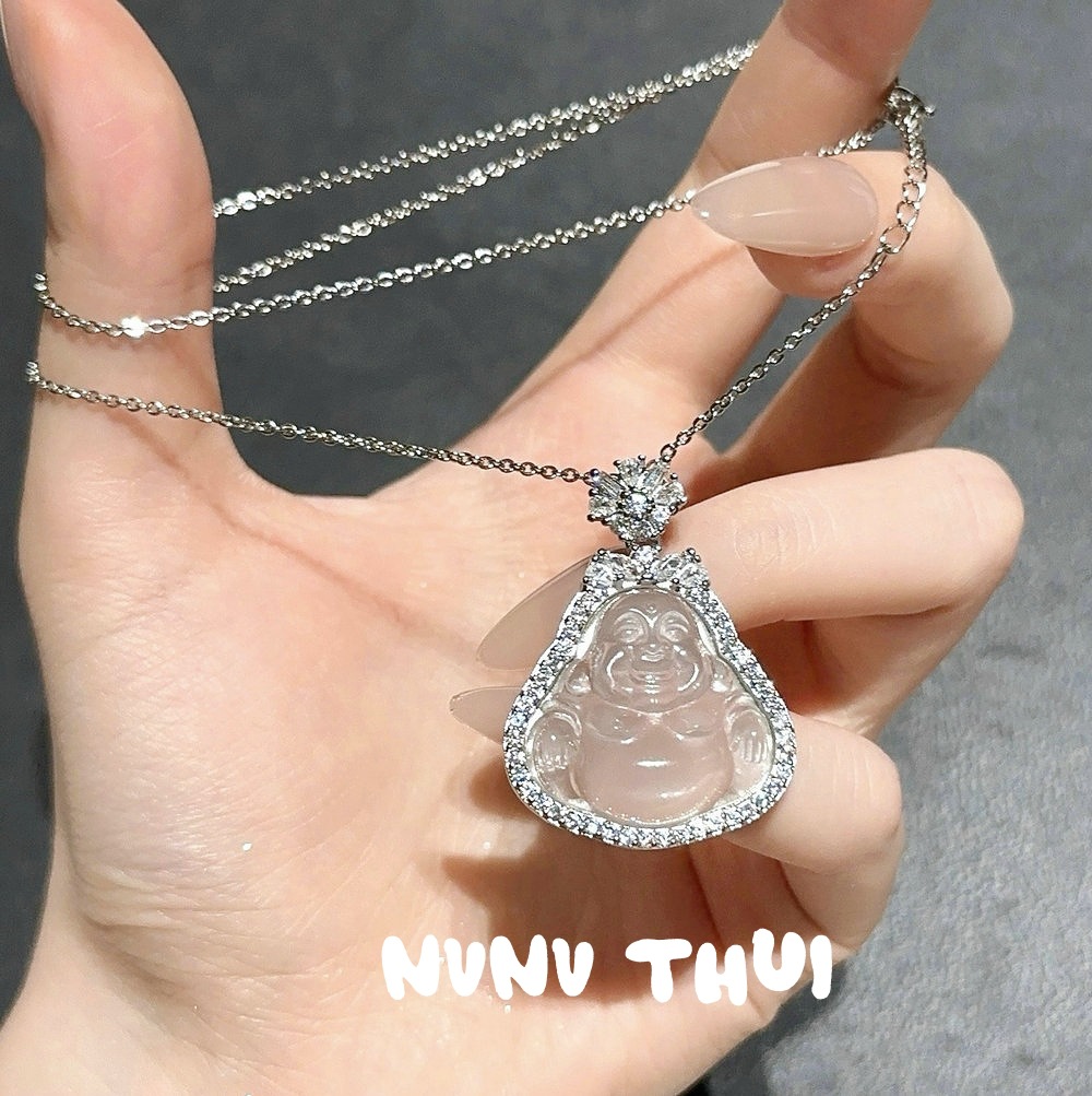 Lychee frozen white chalcedony gourd gemstone pendant necklace, water and water beautiful concubine smiling chalcedony Buddha necklace pic 8