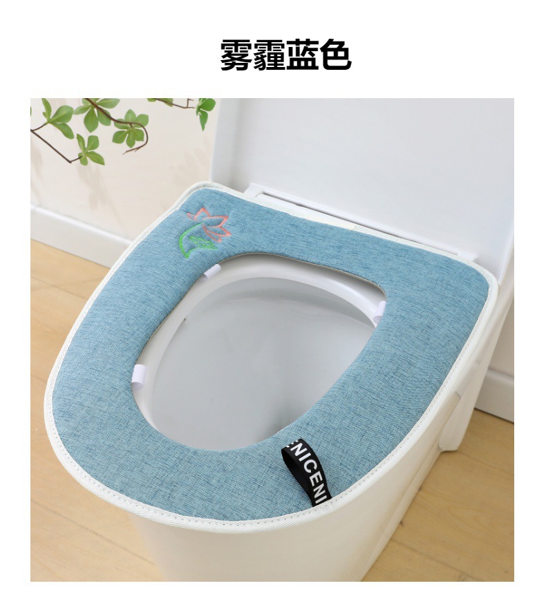 马桶坐垫粘扣亚麻四季加大内径马桶垫座便器垫圈家用厕所垫坐便套0358详情10