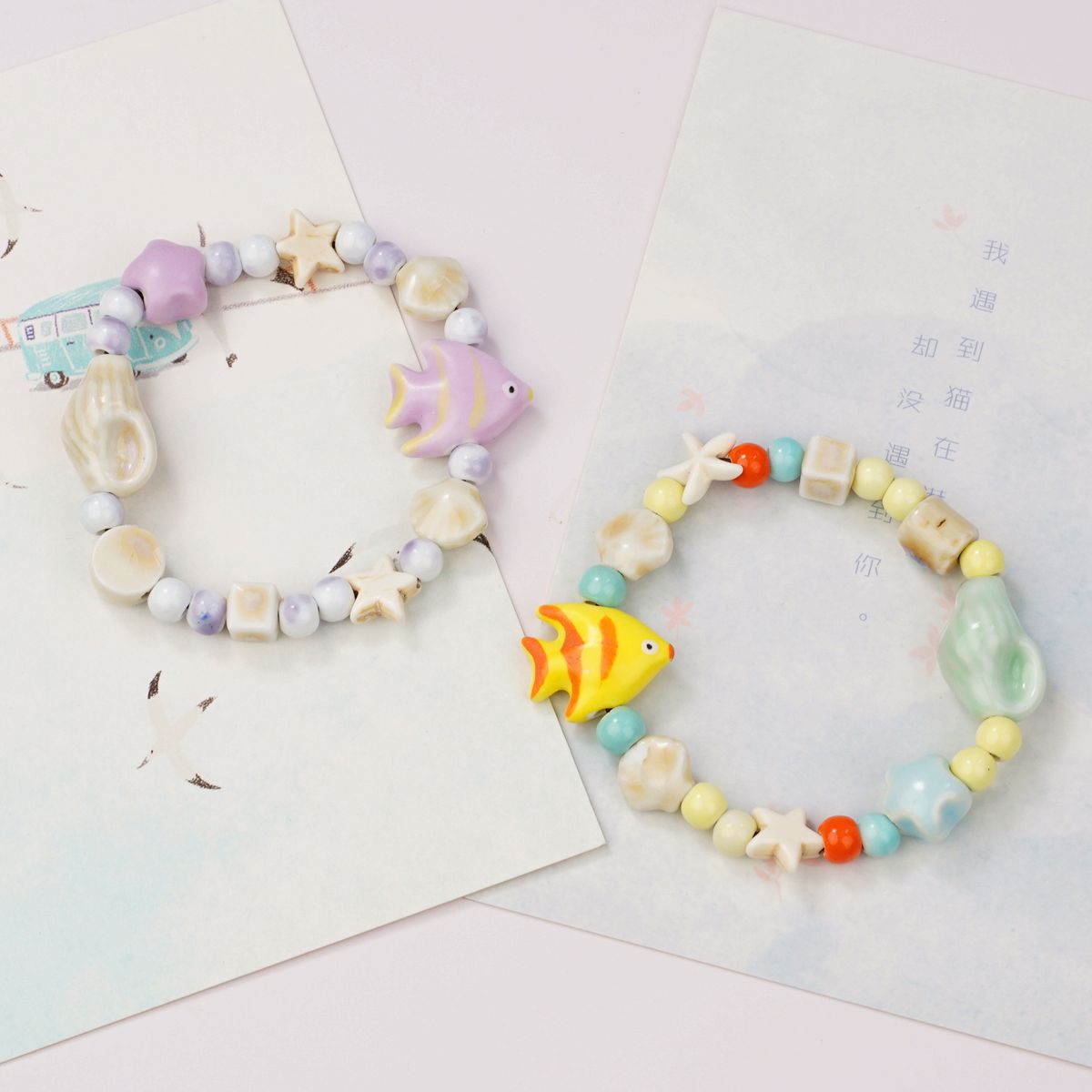 景德镇新款彩色手绘鱼陶瓷手链男女学生礼物陶瓷饰品手串饰品批发详情2