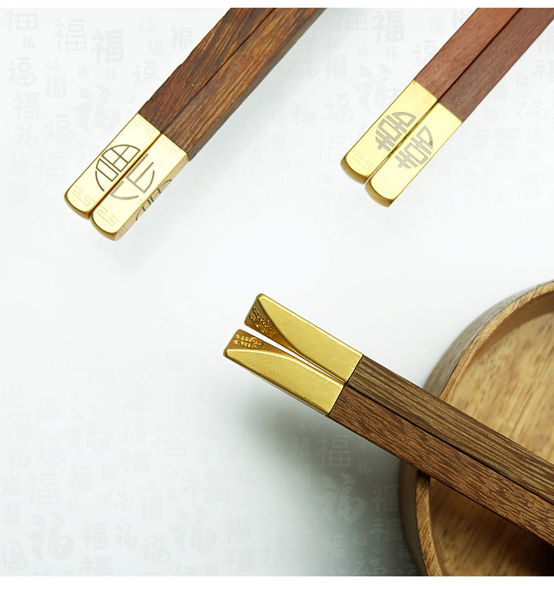 鸡翅木家用筷子金属头精品木筷子芸香木网红分餐家庭红木筷子批发详情13