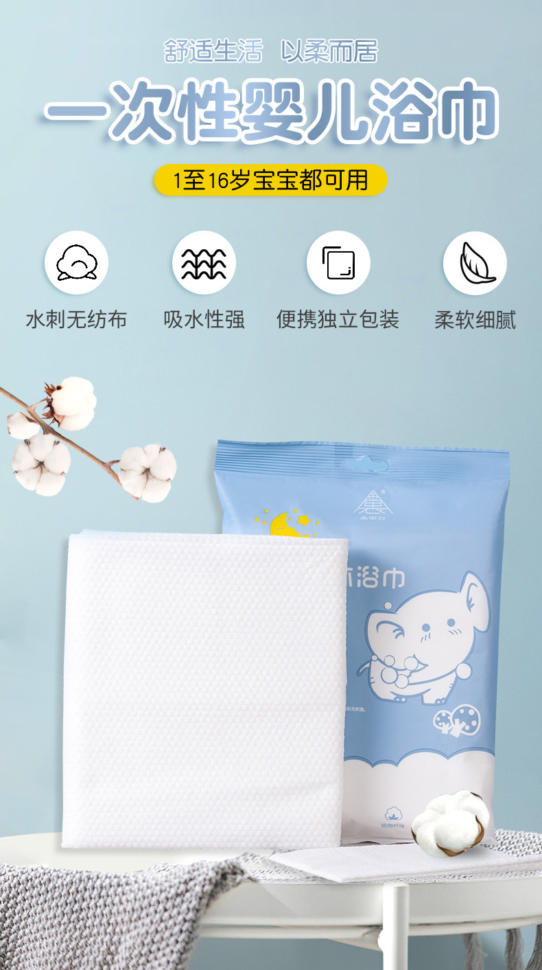 爆款婴儿浴巾套装儿童加大加厚便携一次性浴巾独立包装详情3