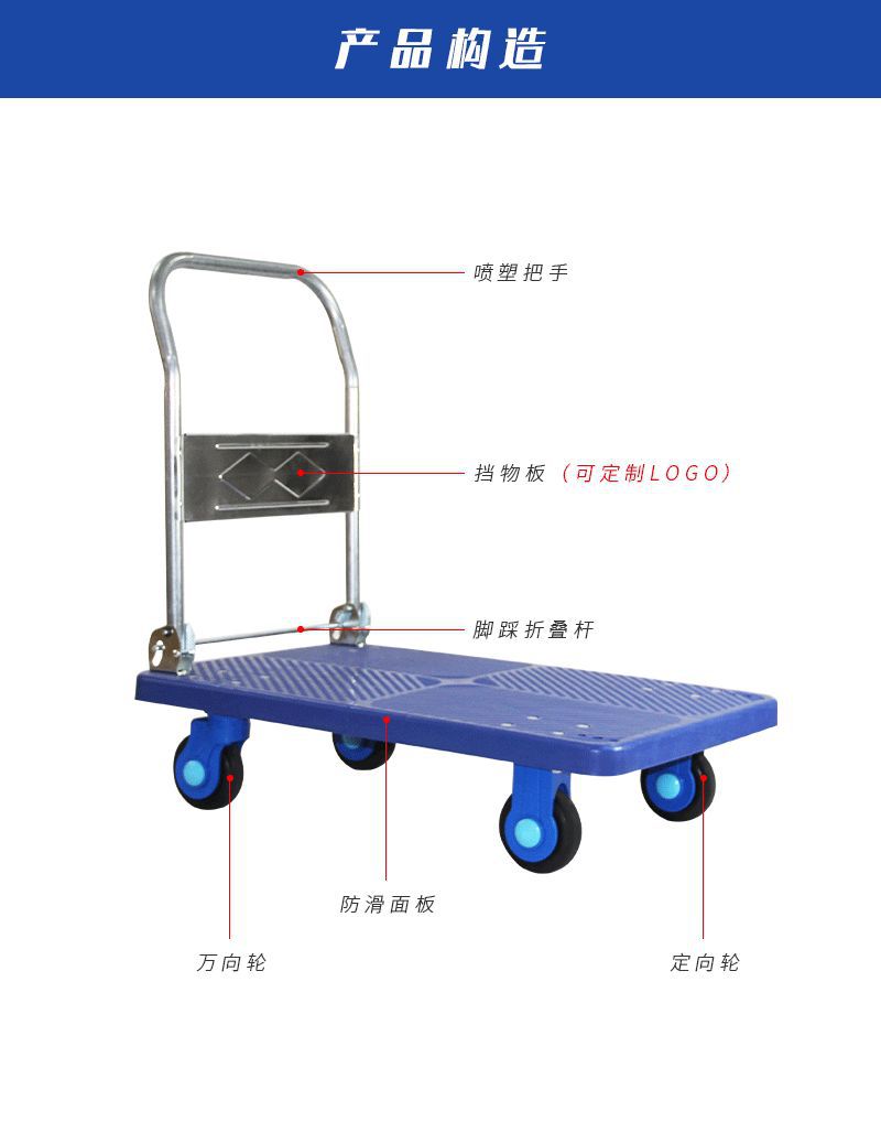 奥诚静音手推车板车家用小推车塑料平板车拖车拉货车搬运车工具车详情3