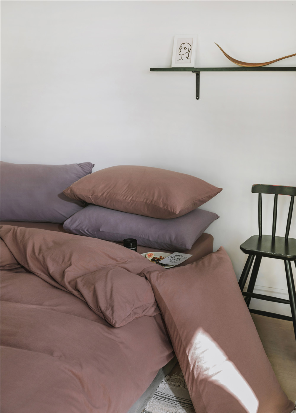 ins Japanese-style solid color all-cotton knitted cotton four-piece set, skin-friendly nude sleeping plain double-layer Indian cotton bed sheet pic 59