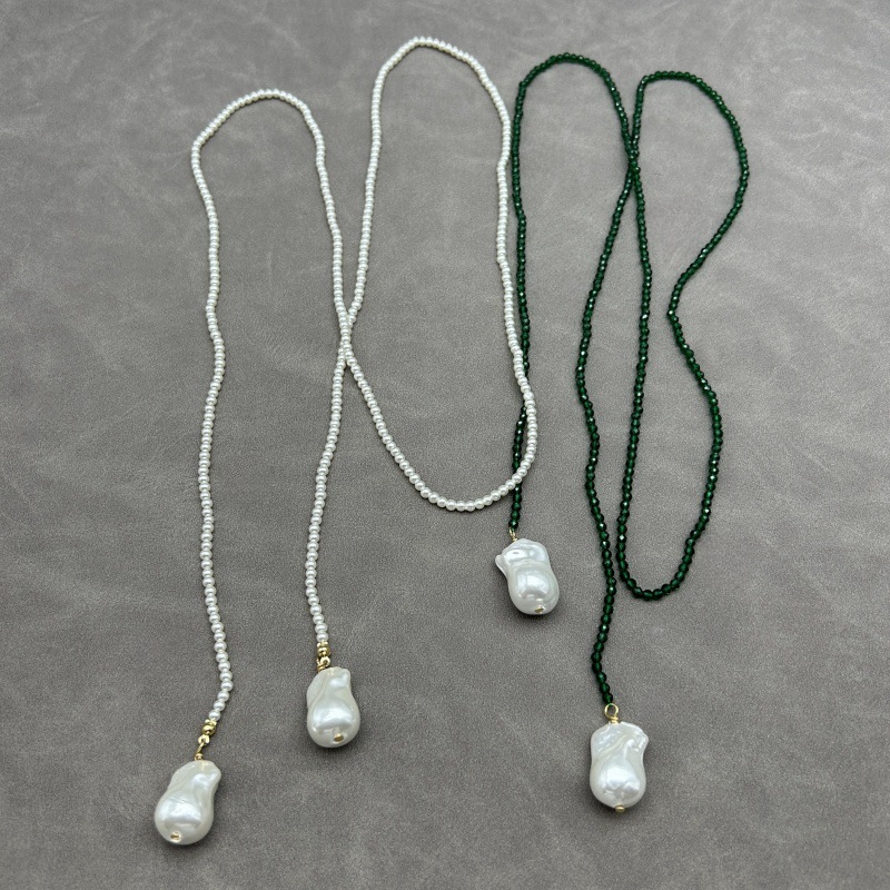 时尚超长珍珠绿尖晶串珠项链女长款毛衣链小众设计感气质颈链配饰详情8