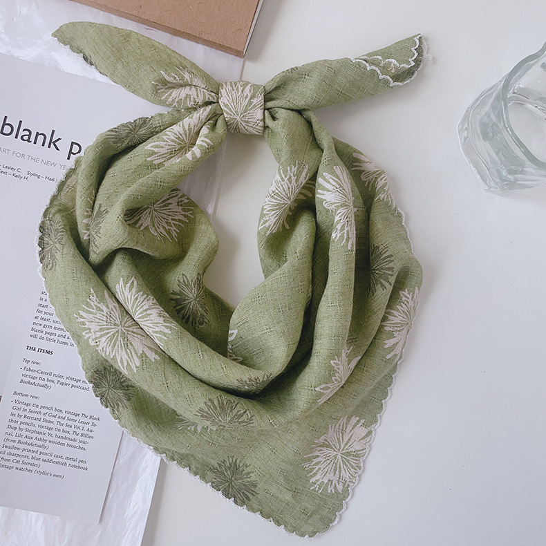 Japanese-style breathable cotton and linen small square scarf for women, 60x60cm, forest girl neck protection small scarf, sun protection travel photo headscarf pic 19