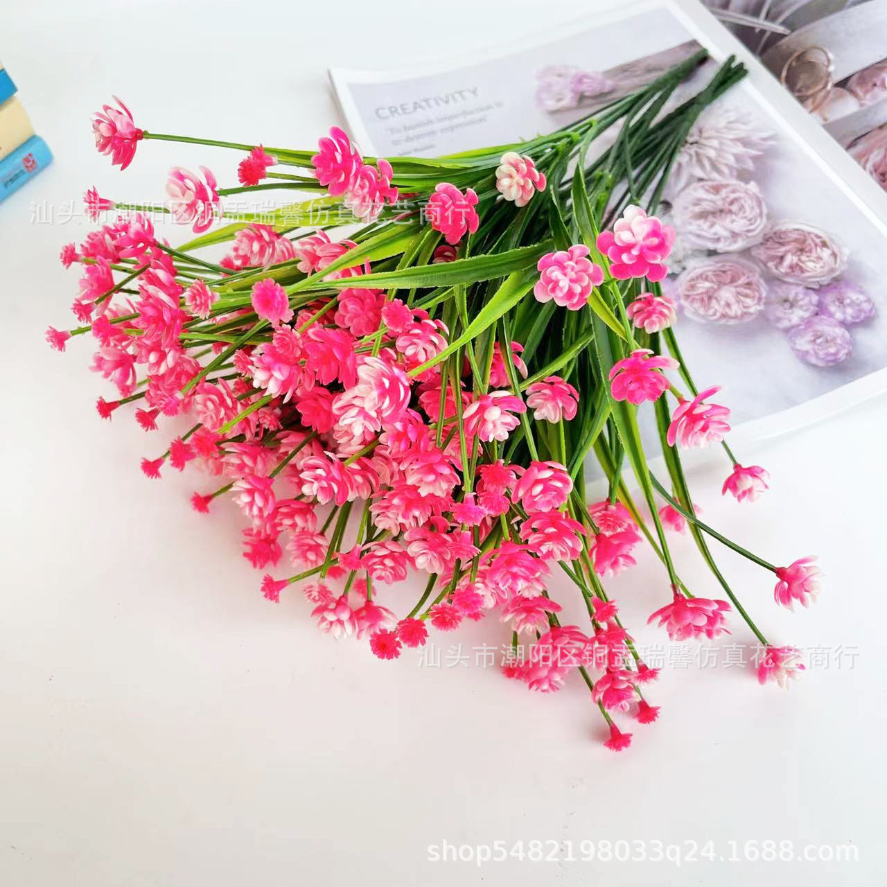 亚马逊跨境人造花7叉春草茶花仿真花满天星玫瑰花水仙花玉米花详情17