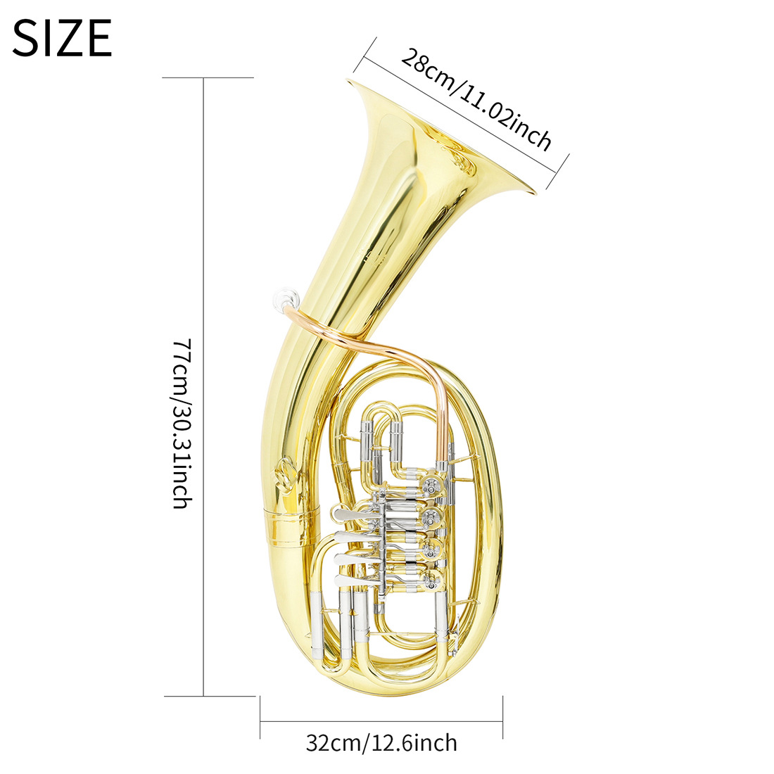 Wholesale of SLADE phosphor bronze four-key flat keyboard bass horn, school band horn, brass instruments, 4-key flat keyboard horn, large holding horn pic 2