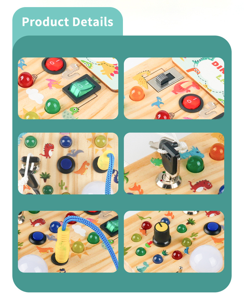 跨境爆款新品儿童早教木制led灯插座开关忙碌板玩具动手木质玩具详情8