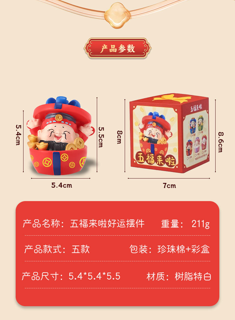 In the Spring Festival of the Year of the Dragon, five blessings arrive, bringing wealth and good luck. Creative car car ornaments, small desktop ornaments, resin handicrafts pic 4