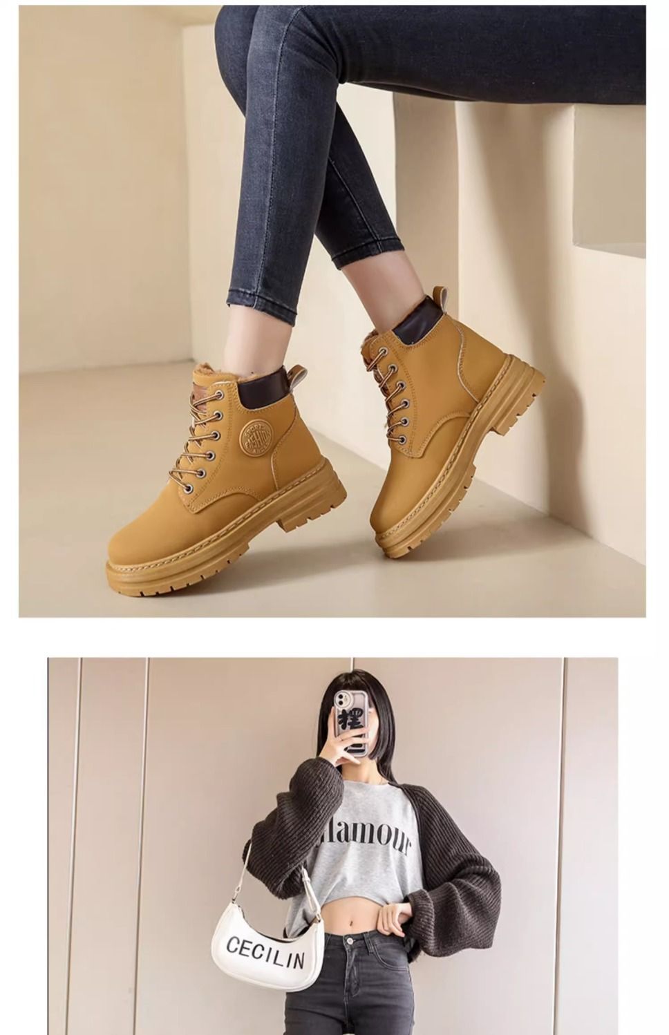马丁靴女2025冬季爆款英伦风女鞋登山装短靴子加绒大黄靴详情11