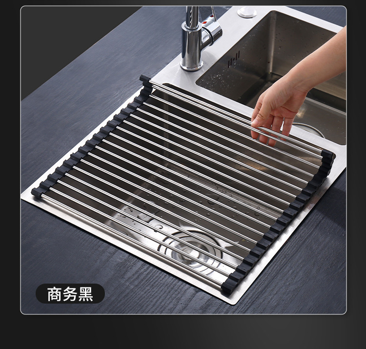 现货硅胶沥水架滤水架不锈钢折叠厨房置物架水槽碗筷架详情7