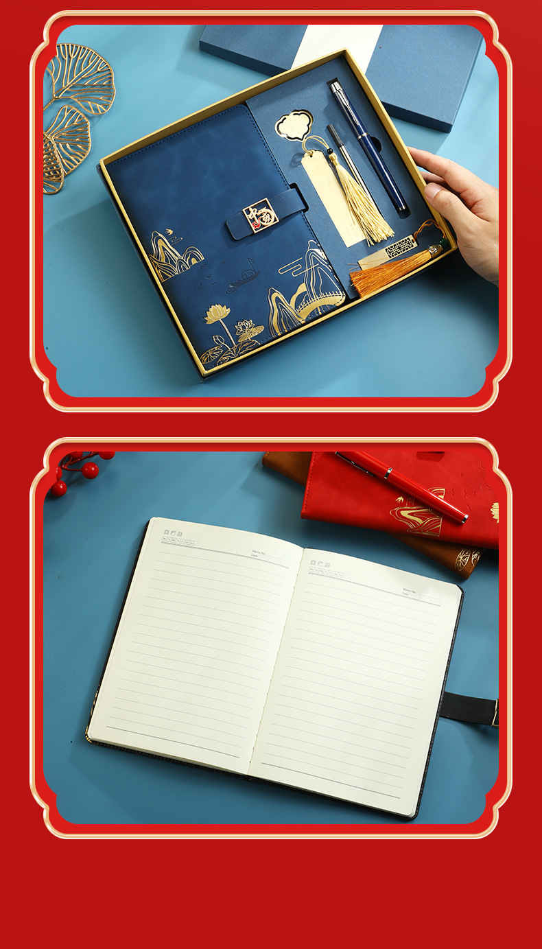 Customized Chinese-style notebook, business office notepad gift box set, cultural and creative national trend meeting record book, notebook pic 20