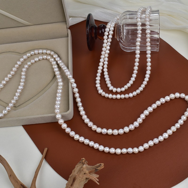 Natural freshwater pearl sweater chain, long, simple and versatile, multi-layer layered cheongsam chain, elegant necklace, Jurchen pearl pic 12