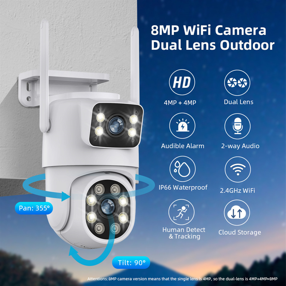 Wholesale dual-eye gun and ball linkage integrated wireless surveillance camera, 360-degree seamless dual-screen outdoor night vision pic 24