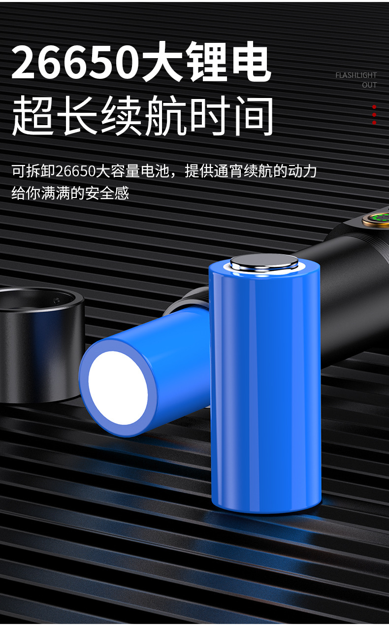 跨境新款户外手电筒强光聚光炮十万流明数显白激光手电筒充电便携详情11