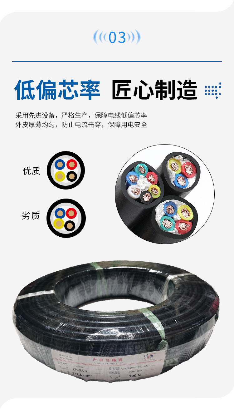 National standard wires, household sheathed wires, home decoration rvv wires, pure copper core flexible wires, 1.5, 2.5, 4 flat sheathed wires, flame retardant pic 8