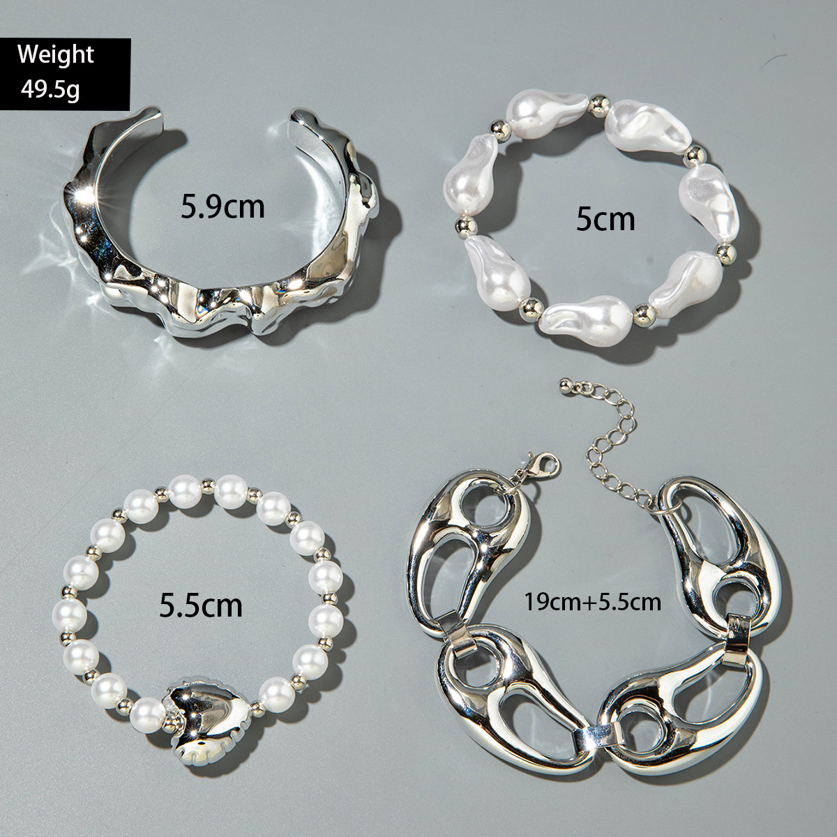 欧美跨境新款多层线条缠绕几何开口手镯套装朋克风波浪形串珠手链详情92