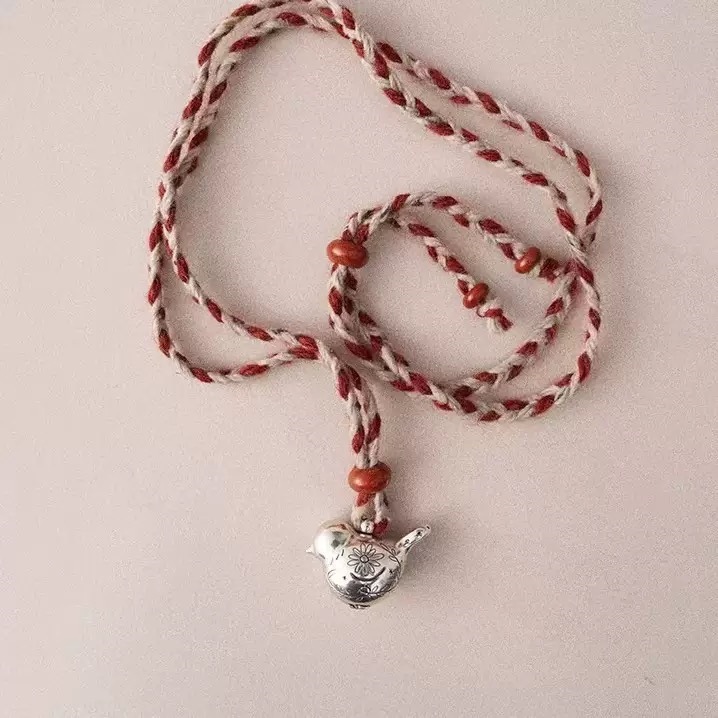 Picniq满足鸟牛奶罐子苹果吊坠红色编织项链小众百搭可调节毛衣链详情15