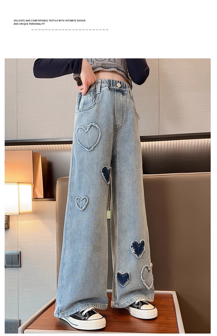 女童爱心贴布阔腿裤牛仔裤2025春秋款女大童直筒裤炸街潮韩版潮流详情20