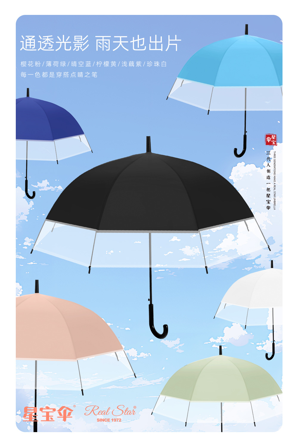 【跨境】英女王新款阿波罗透明伞宽边加大50吋雨伞素色印刷logo详情5