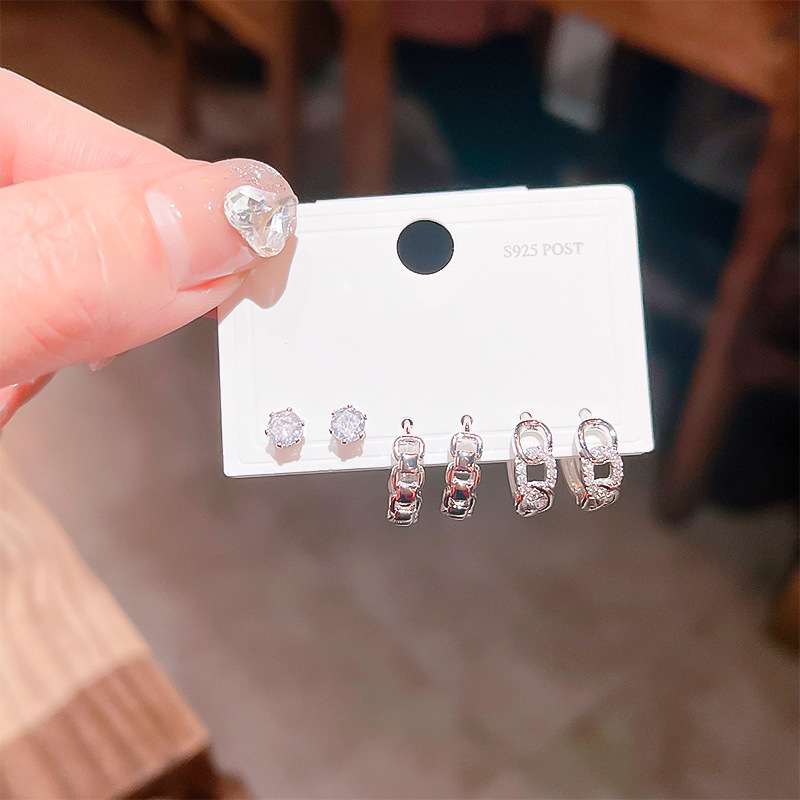 2024新品光面几何圆形锆石圈圈耳扣 ins风简约百搭时尚耳钉环饰品详情8