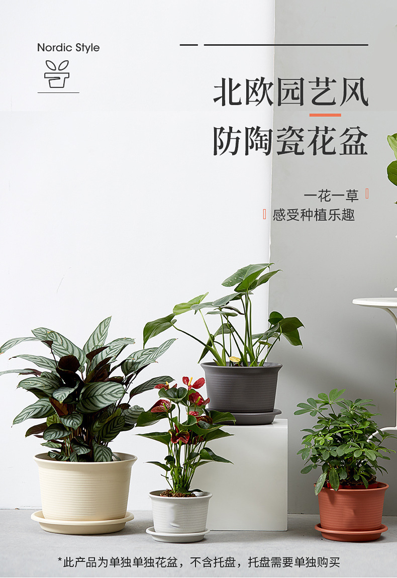 日式简约塑料花盆 圆形加厚花盆阳台绿植多肉塑料仿陶瓷园艺花盆详情1