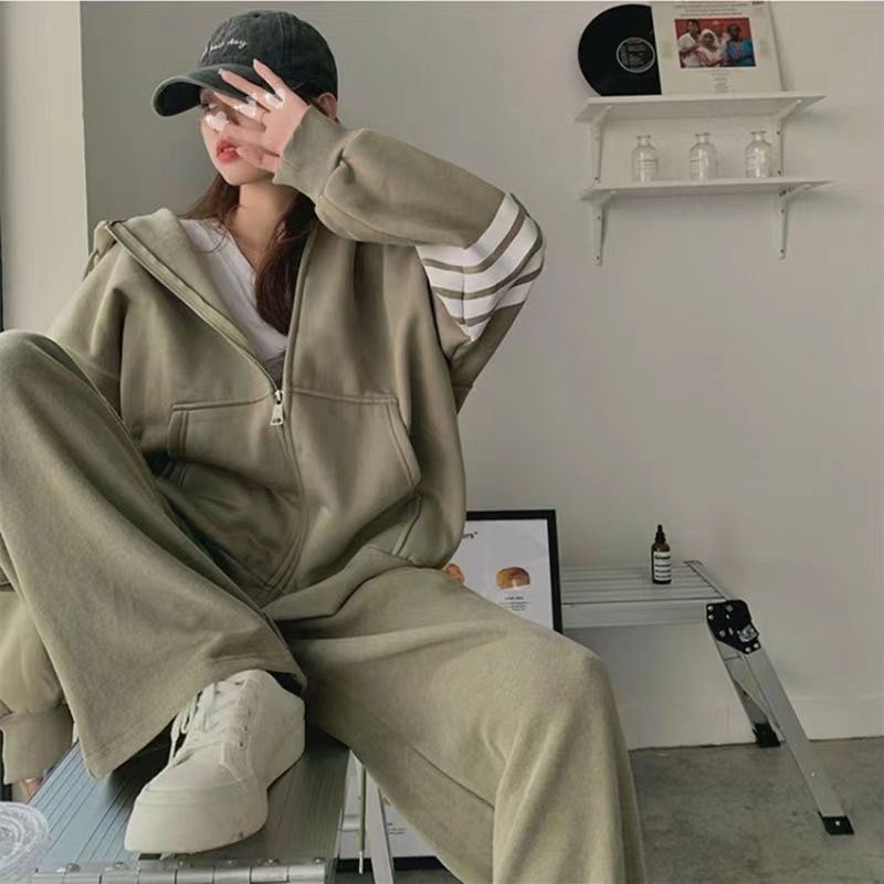 加厚运动套装女春秋冬款韩版学生宽松时尚跑步休闲两件套卫衣连帽详情6