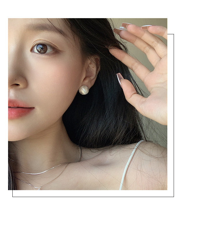 925纯银磨砂光面耳钉2023年新款潮气质名媛高级感冷淡风耳饰详情6