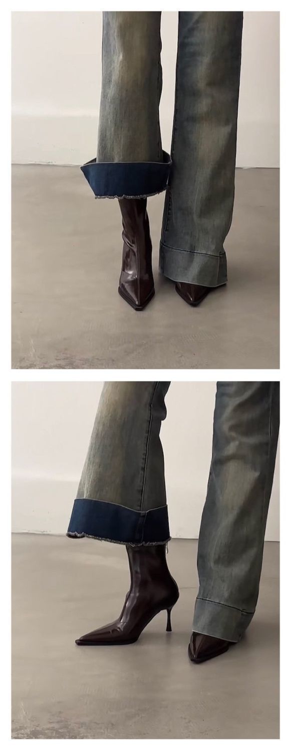 小众百搭尖头高跟短靴女秋冬新款法式细跟弹力瘦瘦靴气质小踝靴子详情6