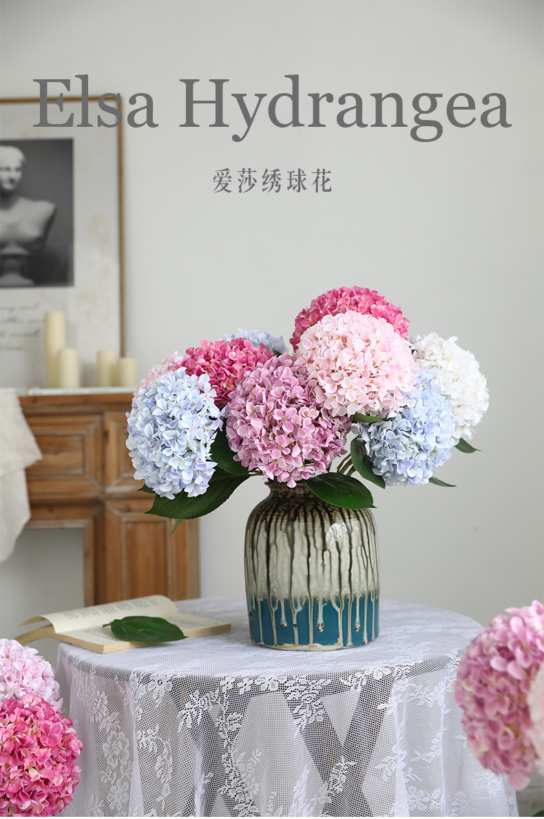 新款单枝爱妃绢布假花绣球仿真花婚庆花墙手捧花摄影花材绣球绢花详情1