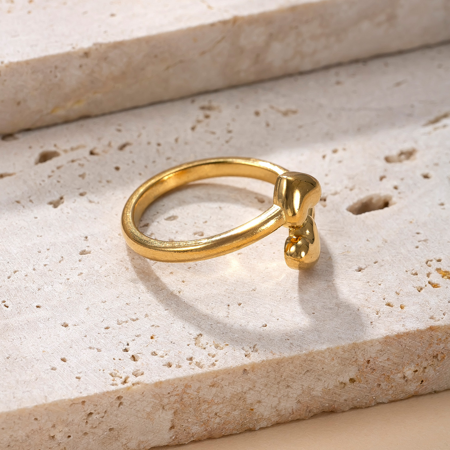 跨境热销不锈钢戒指 双爱心开口戒韩系简约镀18k金钛钢饰品批发厂详情6