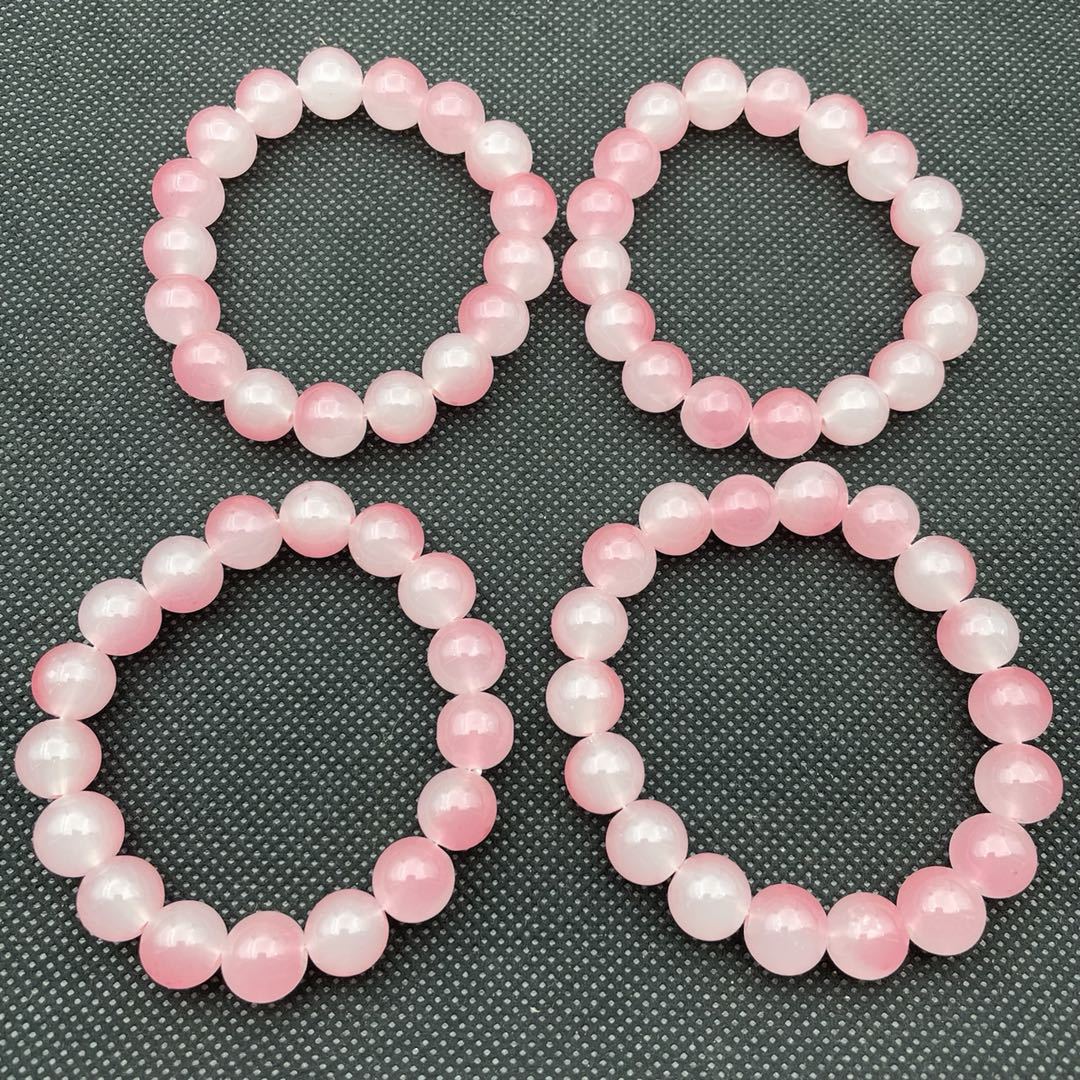 A simple and fresh peach-pink glass bracelet with 12MM beads, a versatile and fashionable bracelet for both men and women, a popular live-streaming accessory gift pic 9