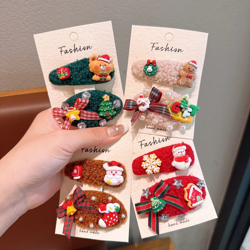 圣诞节可爱毛绒姜饼人儿童发夹女孩宝宝圣诞树发饰刘海夹发饰品详情2