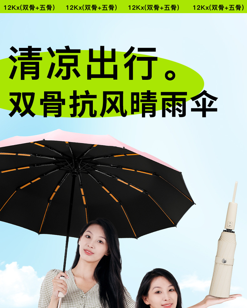 包邮雨伞自动全24骨晴雨两用折叠伞加大加厚加固晴雨伞批发定制详情1