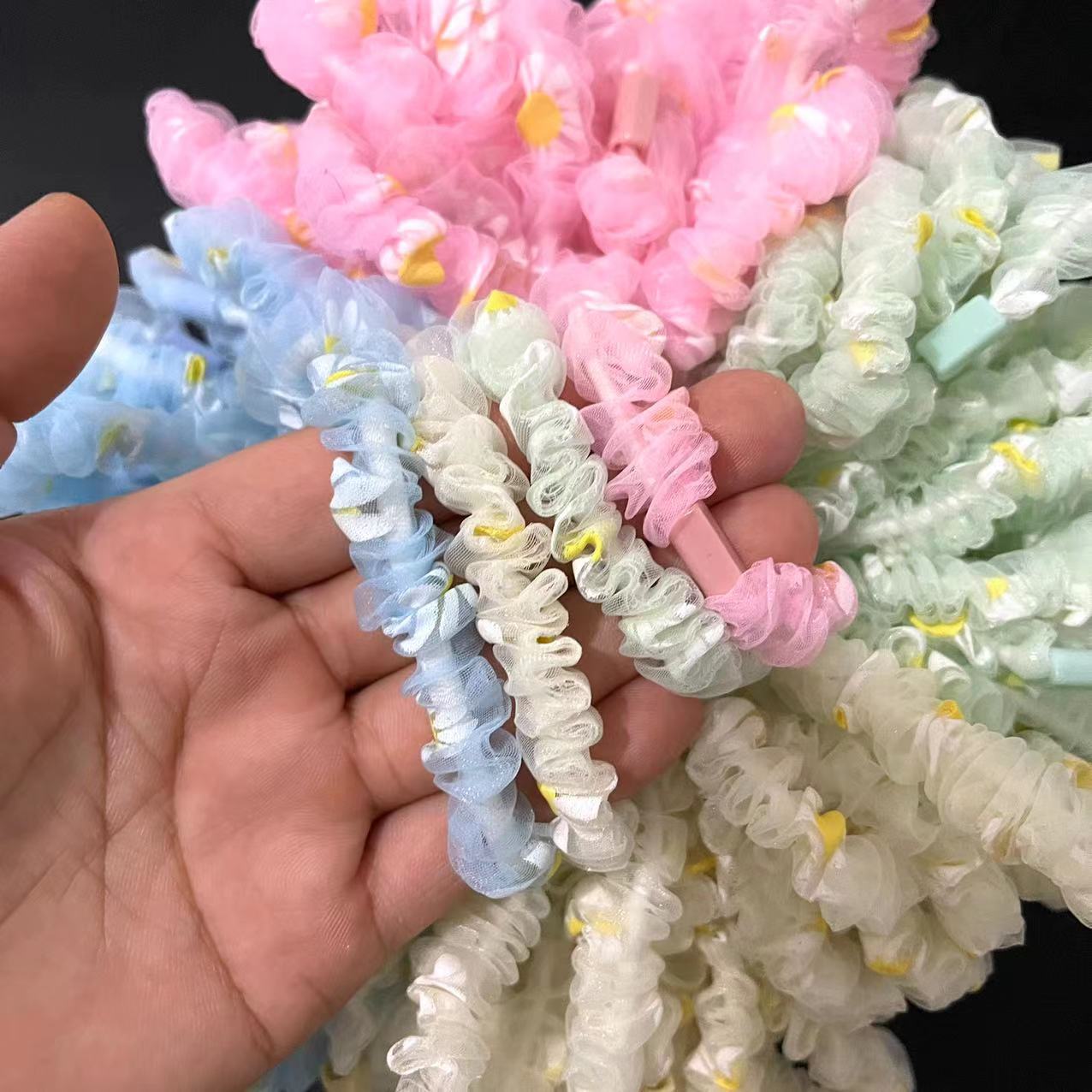 173号印花小肠圈 100/捆印花高弹力时尚小肠圈发圈女气质丸子头发绳头饰耐用皮筋女扎头绳详情5