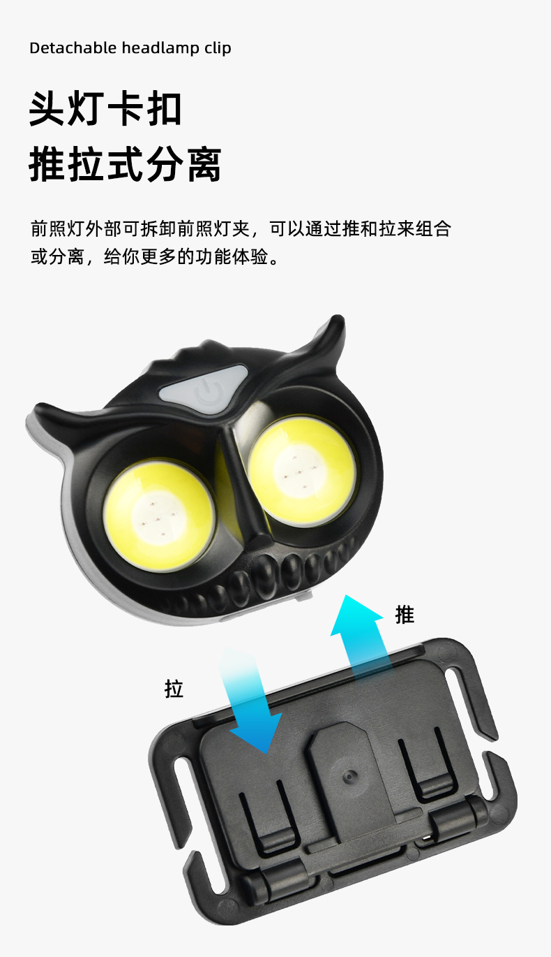 Best-selling induction owl headlamp, high-intensity LED mini portable outdoor camping fishing headlamp, COB warning headlamp pic 11